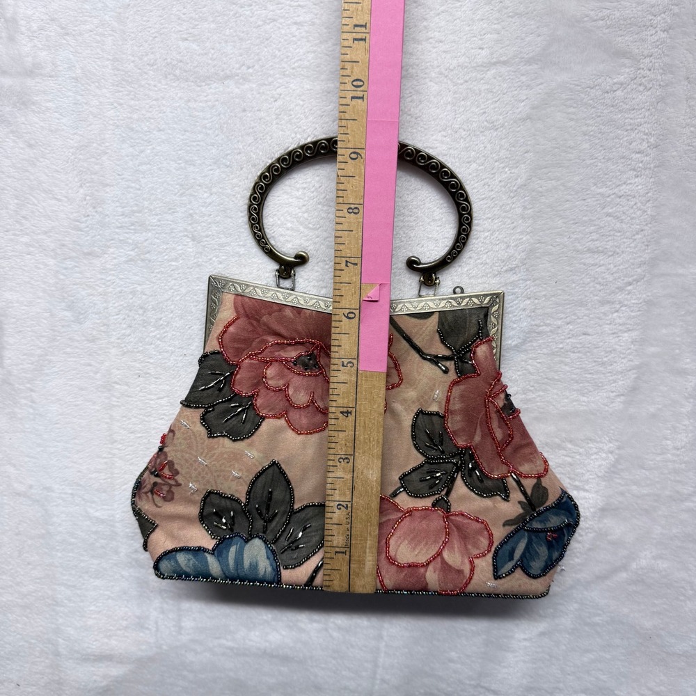 Vintage Beaded Floral Evening Clutch Purse Bag Metal Handle‎ - Picture 9 of 9